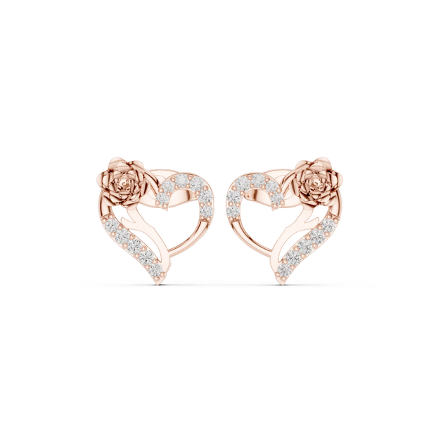 Pair-Shot: Round Diamond Earrings with Pave Setting in 14k Rose Gold - Lab Grown - Driona Jewels