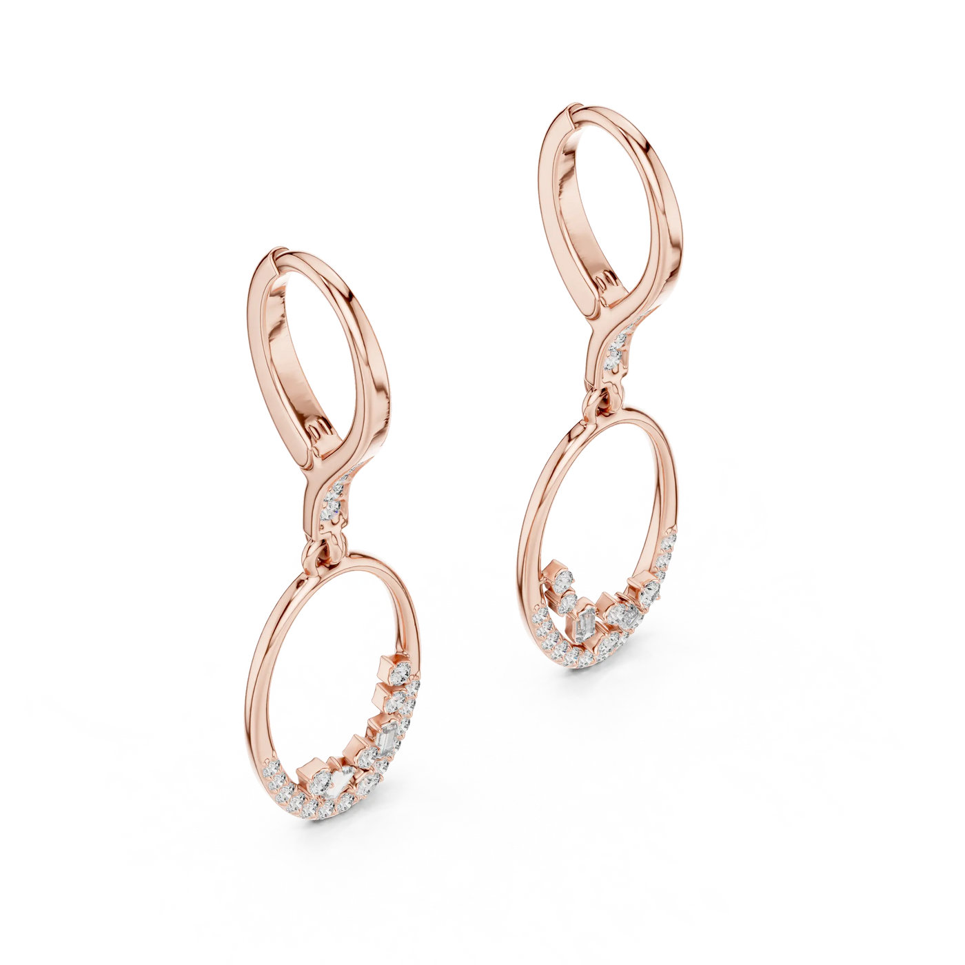 Pair-shot: Round Diamond Earrings with Pave Setting in 14k Rose Gold - Lab Grown - Driona Jewels
