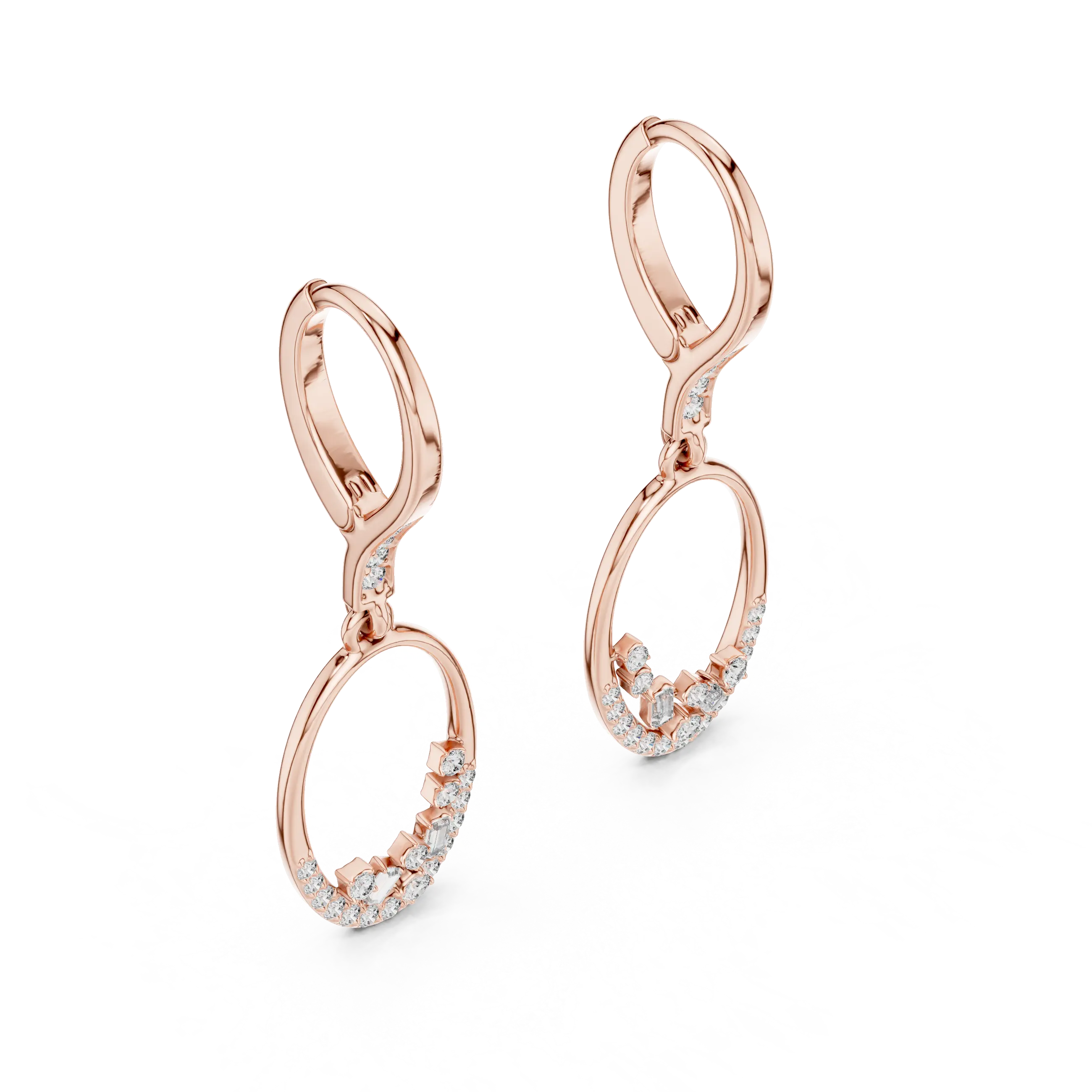 Pair-shot: Round Diamond Earrings with Pave Setting in 14k Rose Gold - Lab Grown - Driona Jewels