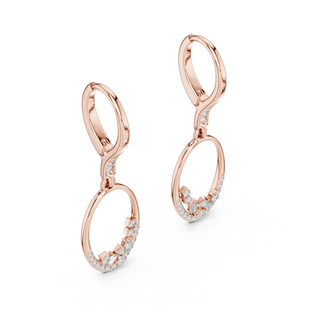Pair-shot: Round Diamond Earrings with Pave Setting in 14k Rose Gold - Lab Grown - Driona Jewels