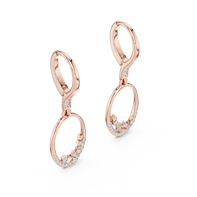 Pair-shot: Round Diamond Earrings with Pave Setting in 14k Rose Gold - Lab Grown - Driona Jewels