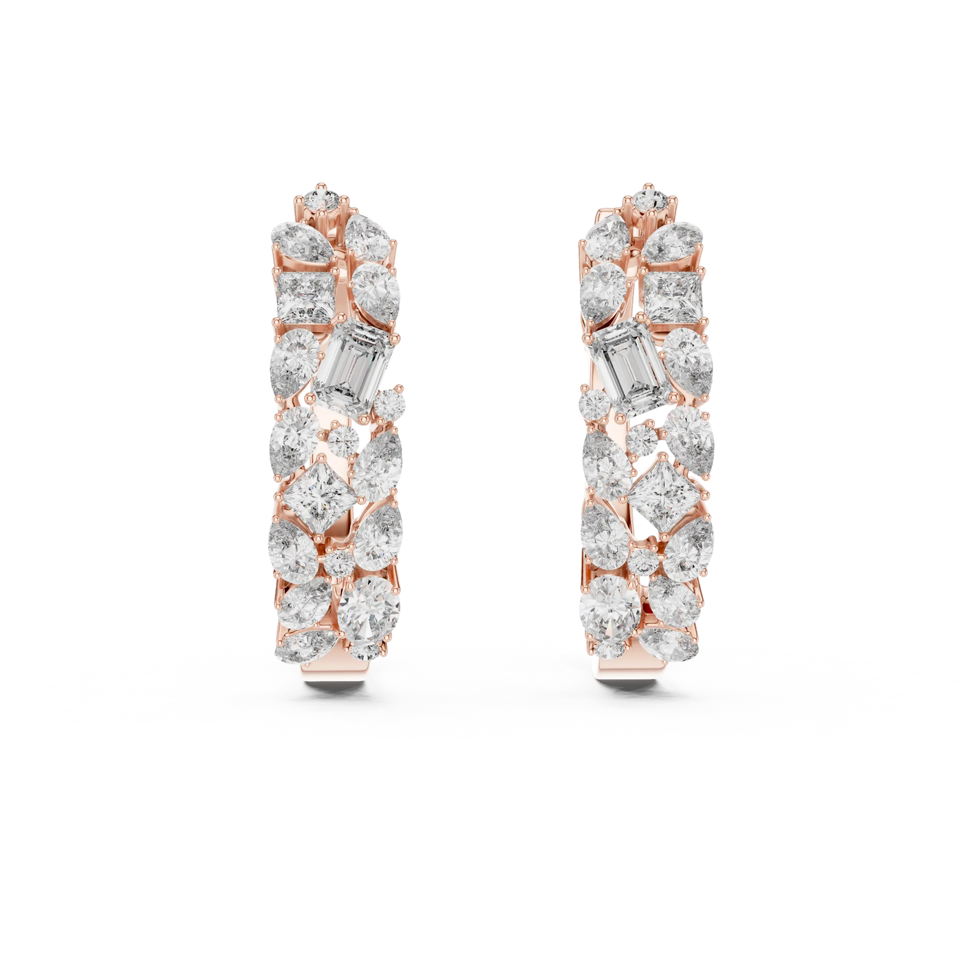 Pair-Shot: Round Diamond Earrings with Pave Setting in 14k Rose Gold - Lab Grown - Driona Jewels