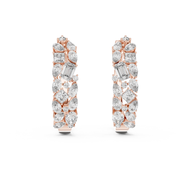 Pair-Shot: Round Diamond Earrings with Pave Setting in 14k Rose Gold - Lab Grown - Driona Jewels