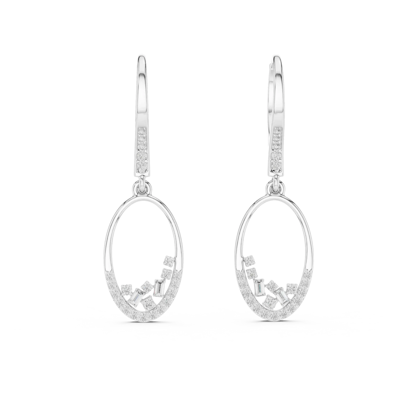 Pair-Shot: Round Diamond Earrings with Pave Setting in 14k White Gold - Lab Grown - Driona Jewels