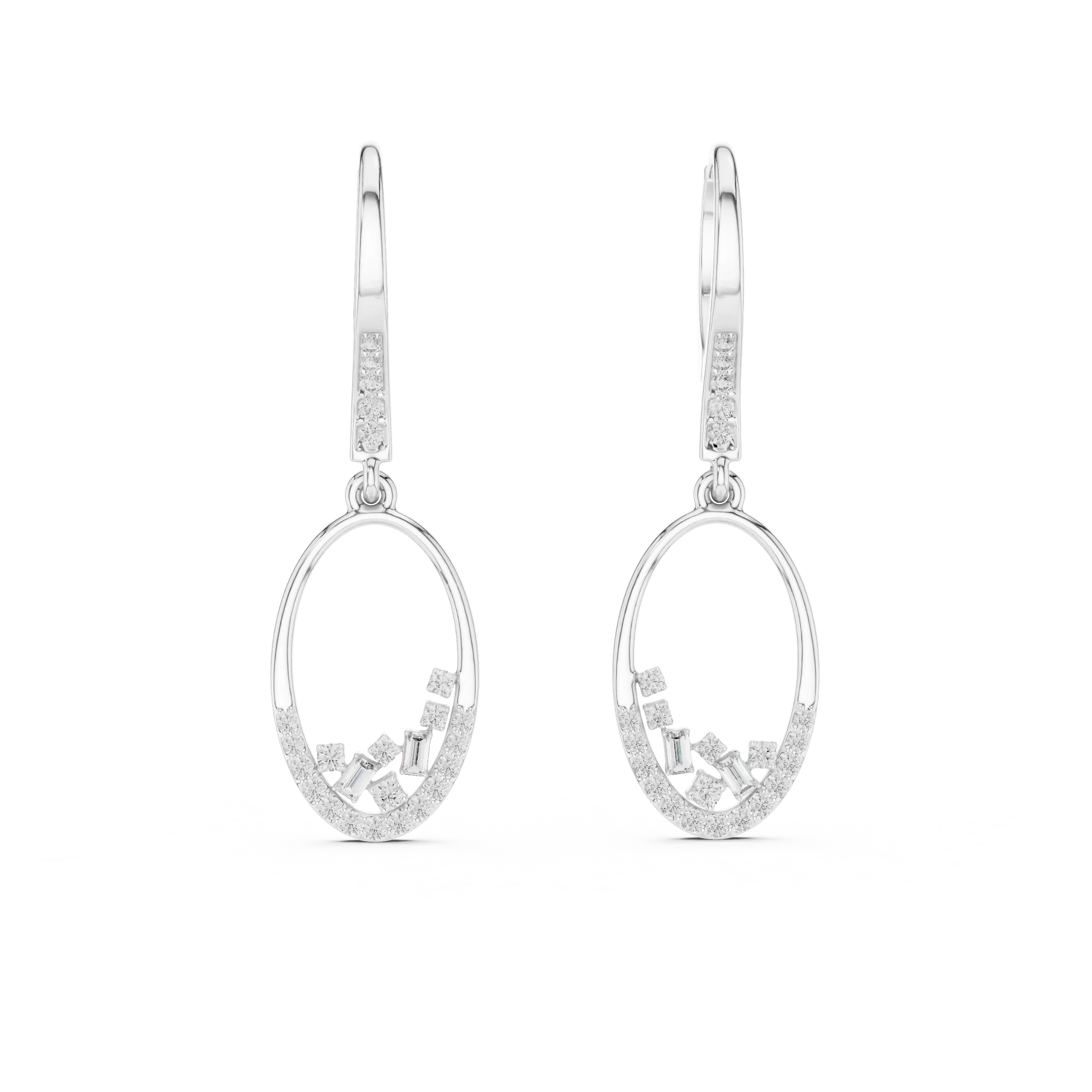 Pair-Shot: Round Diamond Earrings with Pave Setting in 14k White Gold - Lab Grown - Driona Jewels