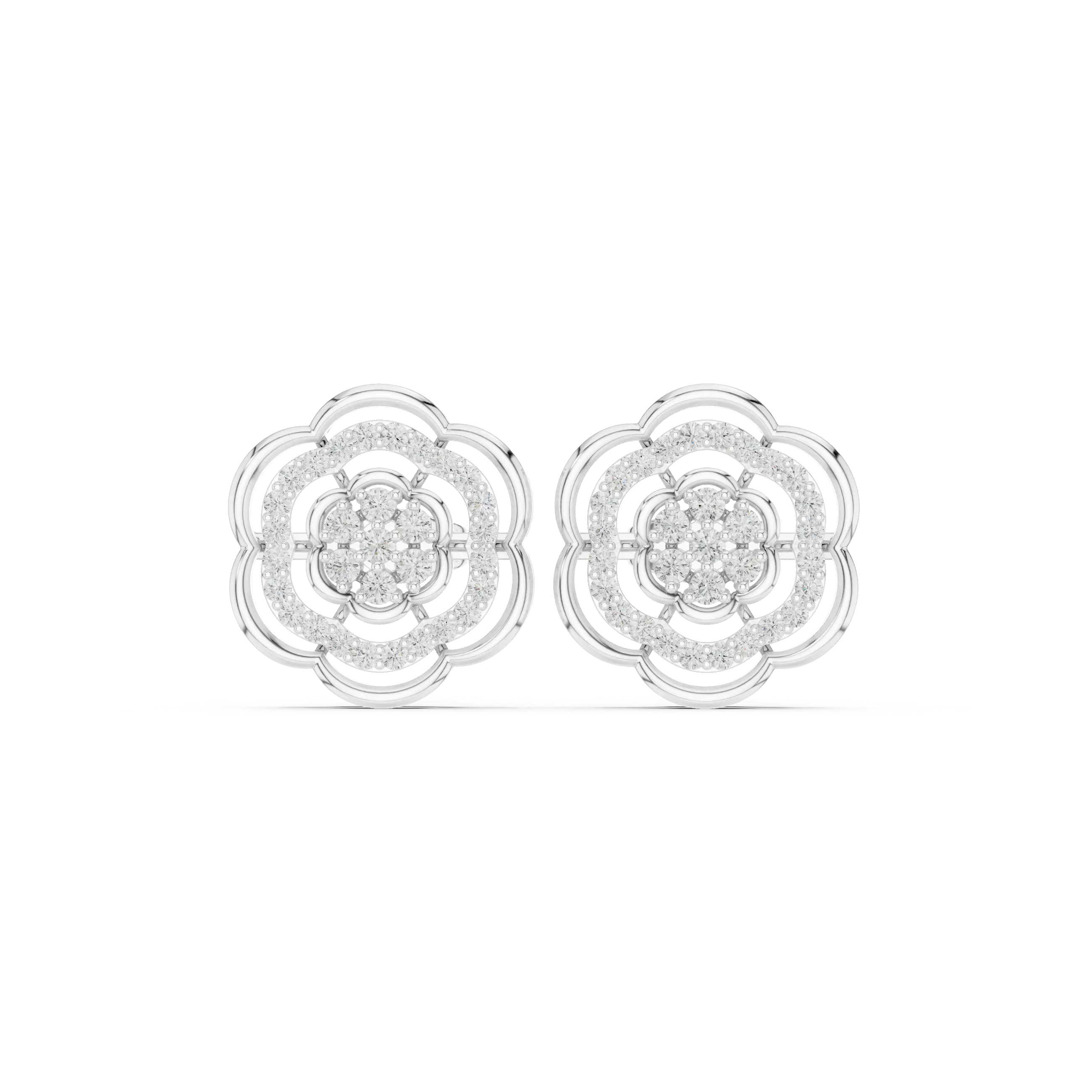 Pair Shot: Round Diamond Earrings with Pave Setting in 14k White Gold - Lab Grown - Driona Jewels