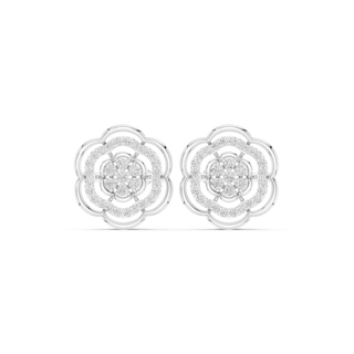 Pair Shot: Round Diamond Earrings with Pave Setting in 14k White Gold - Lab Grown - Driona Jewels