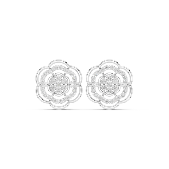 Pair Shot: Round Diamond Earrings with Pave Setting in 14k White Gold - Lab Grown - Driona Jewels