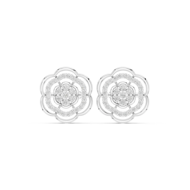 Pair Shot: Round Diamond Earrings with Pave Setting in 14k White Gold - Lab Grown - Driona Jewels