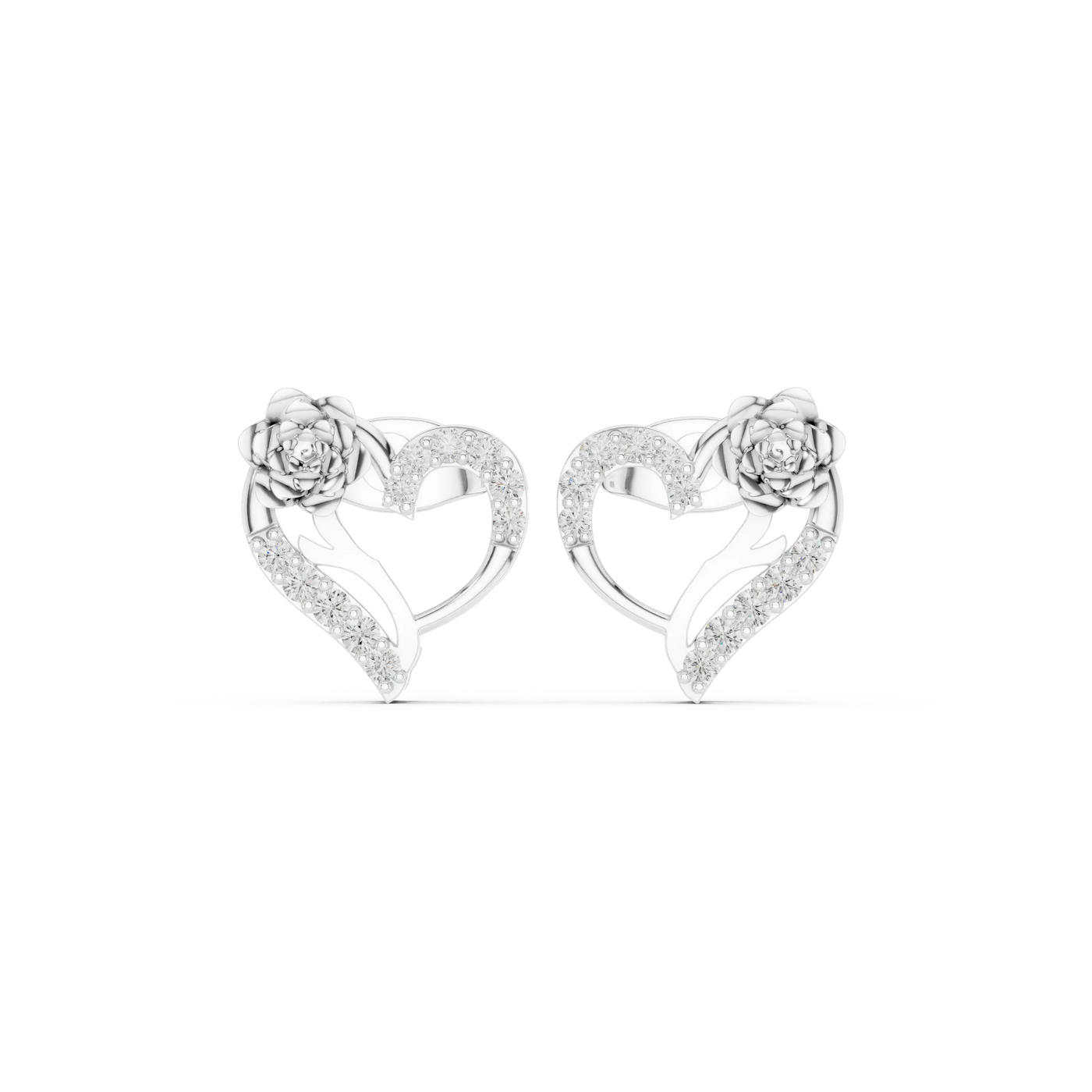 Pair-Shot: Round Diamond Earrings with Pave Setting in 14k White Gold - Lab Grown - Driona Jewels