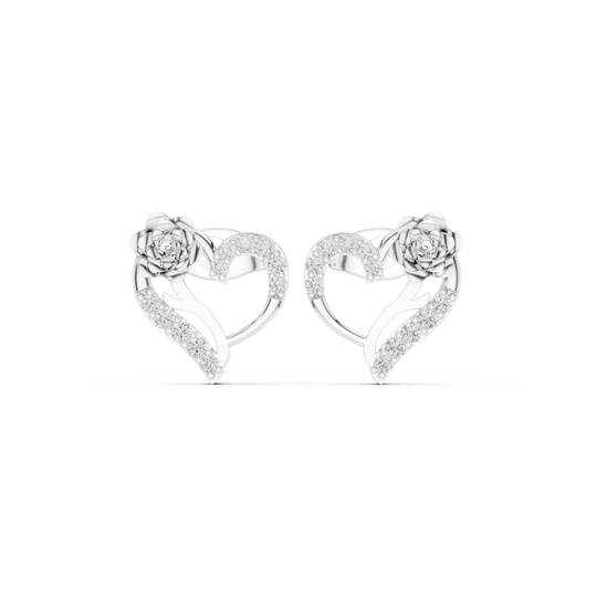 Pair-Shot: Round Diamond Earrings with Pave Setting in 14k White Gold - Lab Grown - Driona Jewels