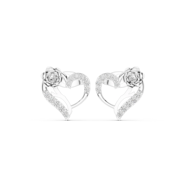 Pair-Shot: Round Diamond Earrings with Pave Setting in 14k White Gold - Lab Grown - Driona Jewels