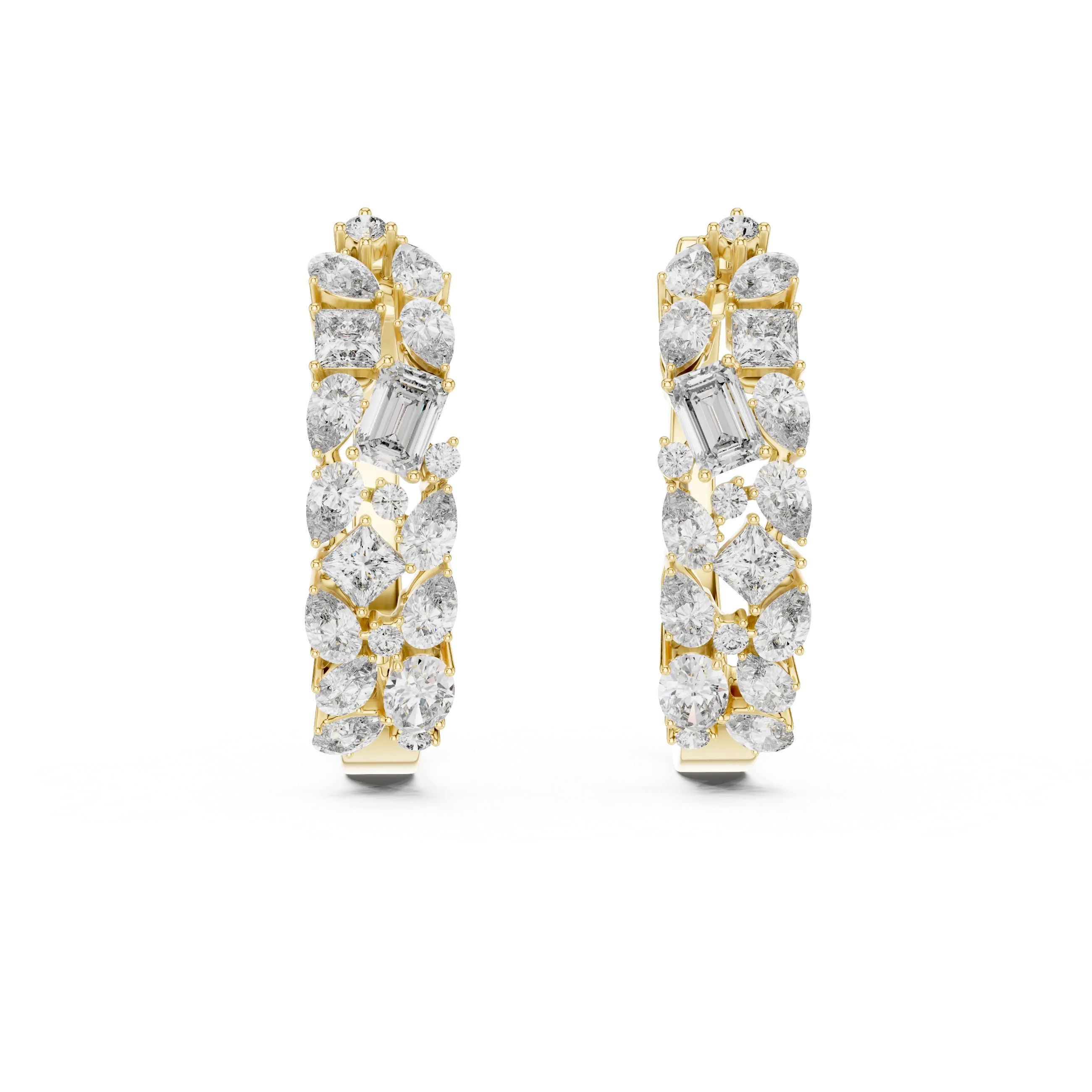 Pair Shot: Round Diamond Earrings with Pave Setting in 14k Yellow Gold - Lab Grown - Driona Jewels