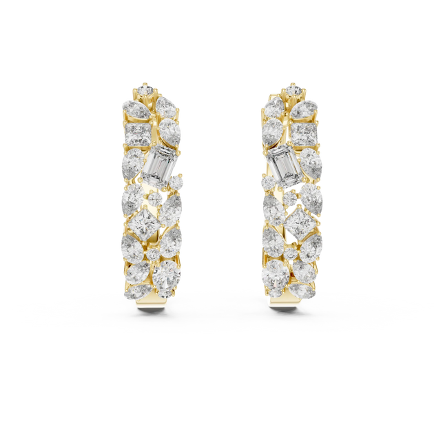 Pair Shot: Round Diamond Earrings with Pave Setting in 14k Yellow Gold - Lab Grown - Driona Jewels