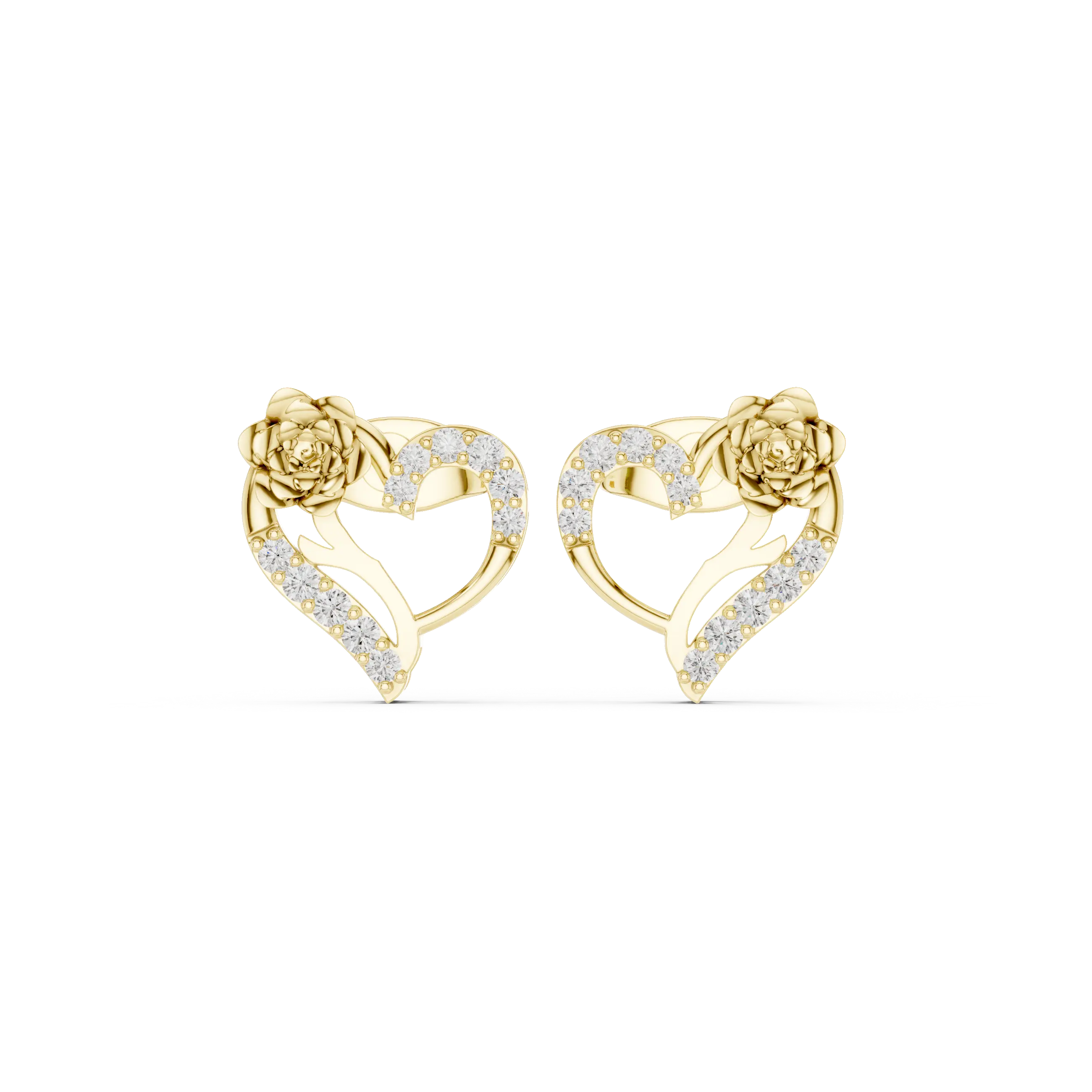 Pair-Shot: Round Diamond Earrings with Pave Setting in 14k Yellow Gold - Lab Grown - Driona Jewels
