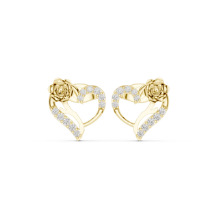 Pair-Shot: Round Diamond Earrings with Pave Setting in 14k Yellow Gold - Lab Grown - Driona Jewels