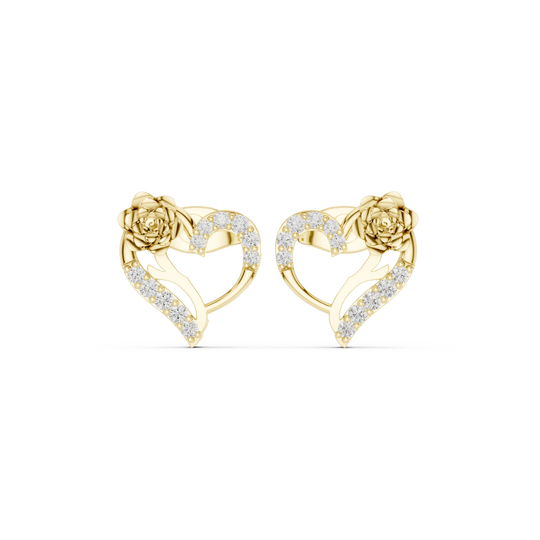 Pair-Shot: Round Diamond Earrings with Pave Setting in 14k Yellow Gold - Lab Grown - Driona Jewels