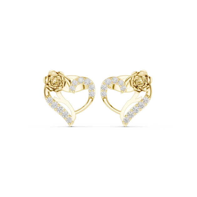 Pair-Shot: Round Diamond Earrings with Pave Setting in 14k Yellow Gold - Lab Grown - Driona Jewels