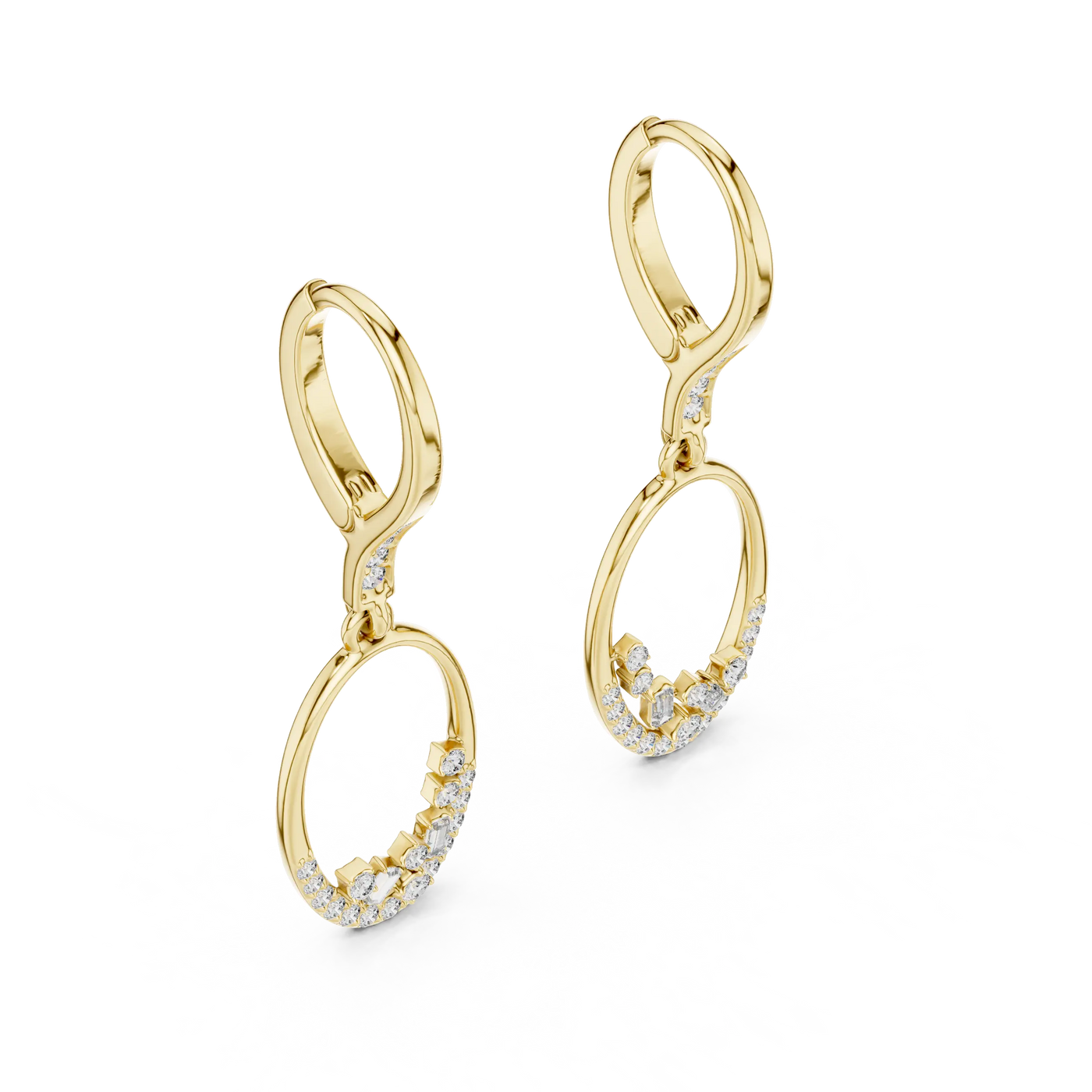 Pair Shot: Round Diamond Earrings with Pave Setting in 14k Yellow Gold - Lab Grown - Driona Jewels