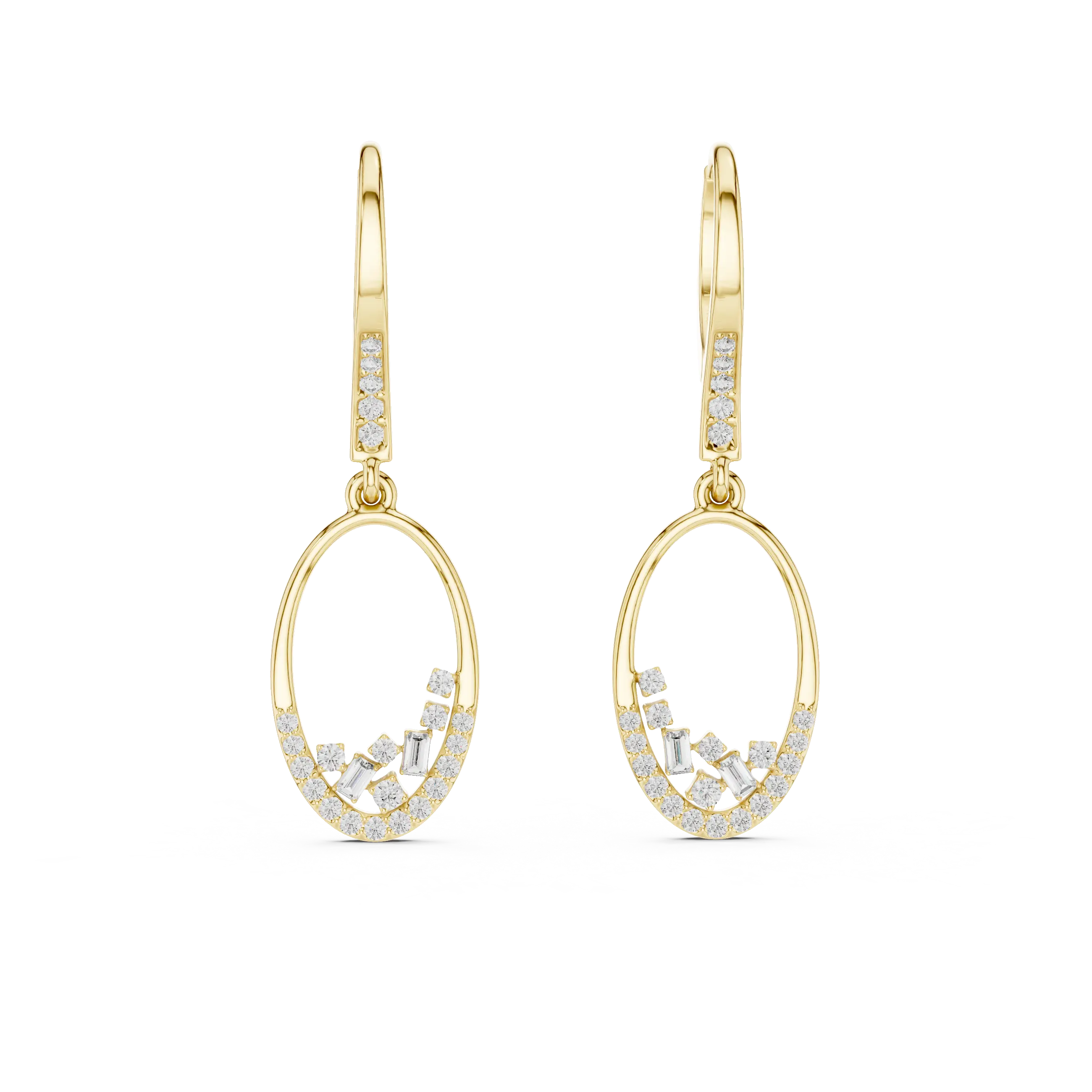 Pair-Shot: Round Diamond Earrings with Pave Setting in 14k Yellow Gold - Lab Grown - Driona Jewels