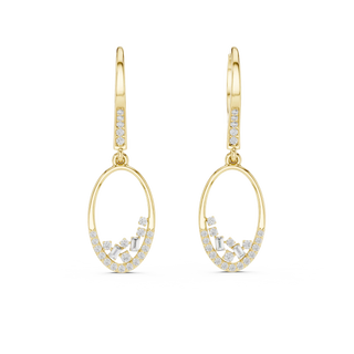 Pair-Shot: Round Diamond Earrings with Pave Setting in 14k Yellow Gold - Lab Grown - Driona Jewels