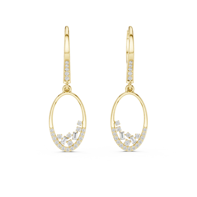 Pair-Shot: Round Diamond Earrings with Pave Setting in 14k Yellow Gold - Lab Grown - Driona Jewels