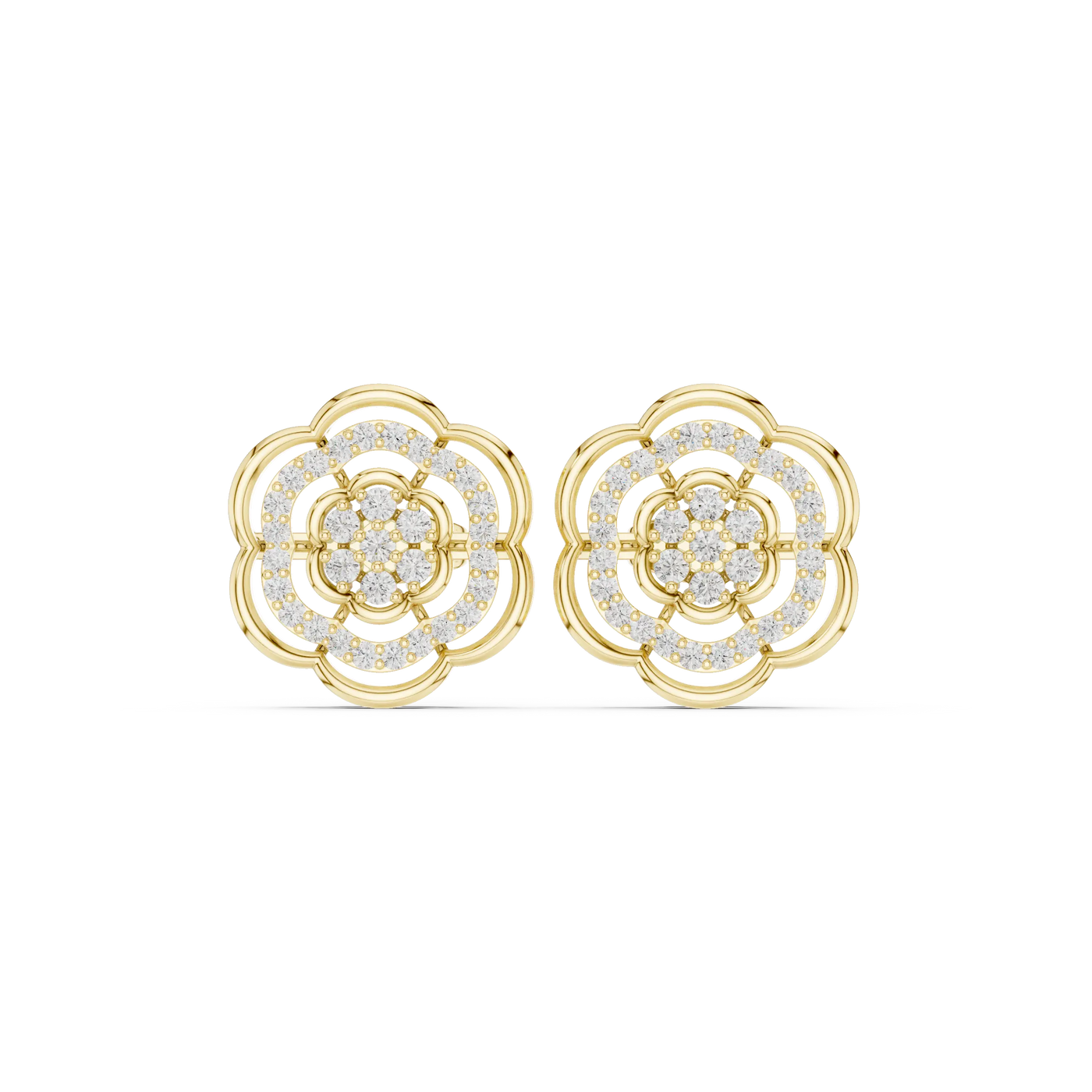 Pair Shot: Round Diamond Earrings with Pave Setting in 14k Yellow Gold - Lab Grown - Driona Jewels