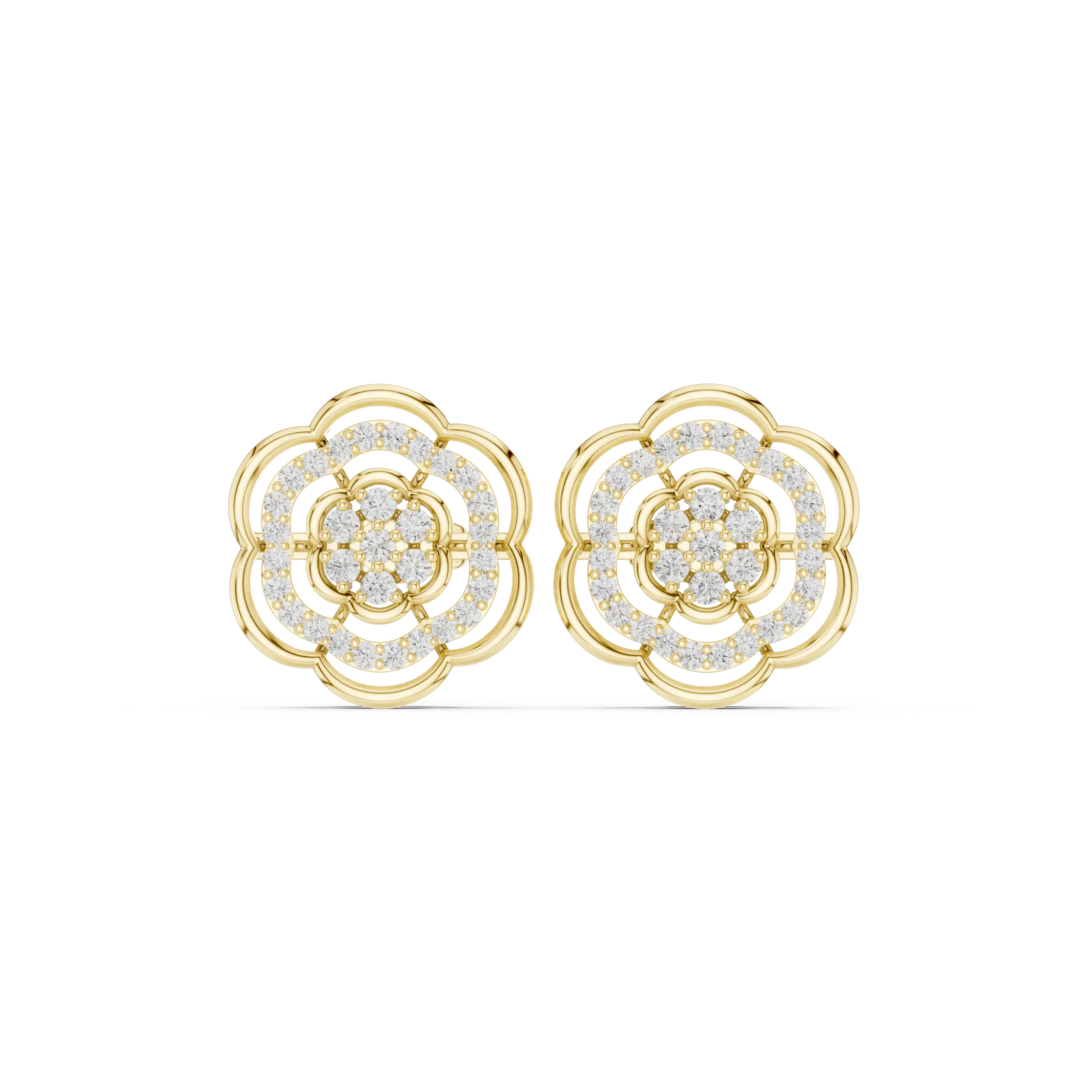 Pair Shot: Round Diamond Earrings with Pave Setting in 14k Yellow Gold - Lab Grown - Driona Jewels