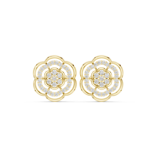 Pair Shot: Round Diamond Earrings with Pave Setting in 14k Yellow Gold - Lab Grown - Driona Jewels