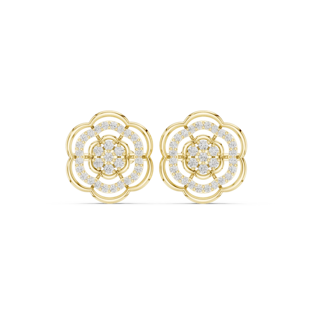 Pair Shot: Round Diamond Earrings with Pave Setting in 14k Yellow Gold - Lab Grown - Driona Jewels