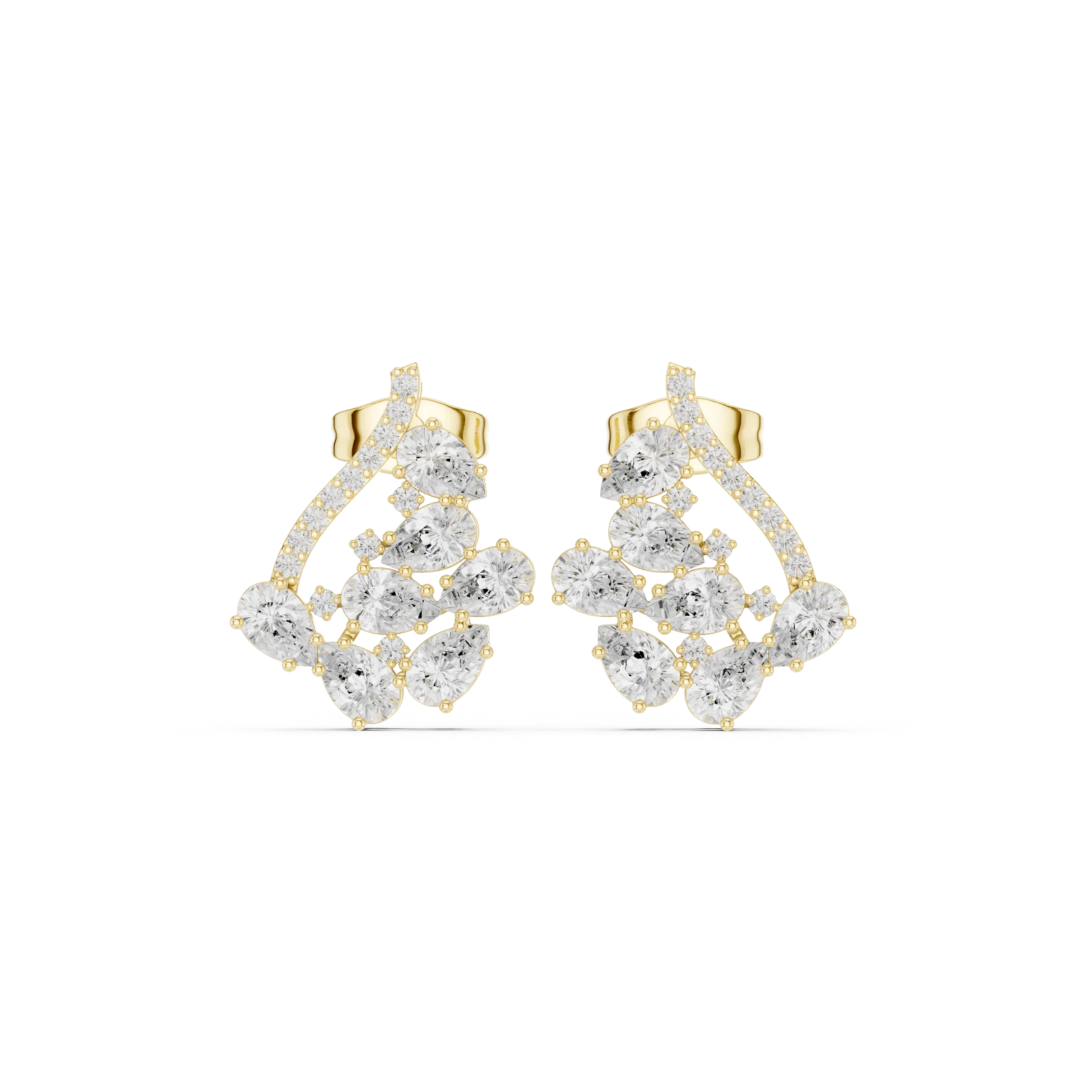 Pair Shot: Round Diamond Earrings with Pave Setting in 14k Yellow Gold - Lab Grown - Driona Jewels