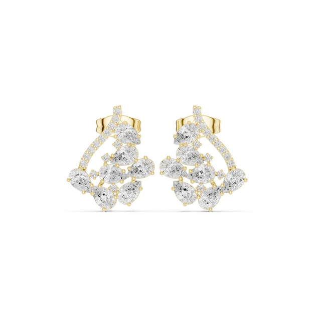 Pair Shot: Round Diamond Earrings with Pave Setting in 14k Yellow Gold - Lab Grown - Driona Jewels