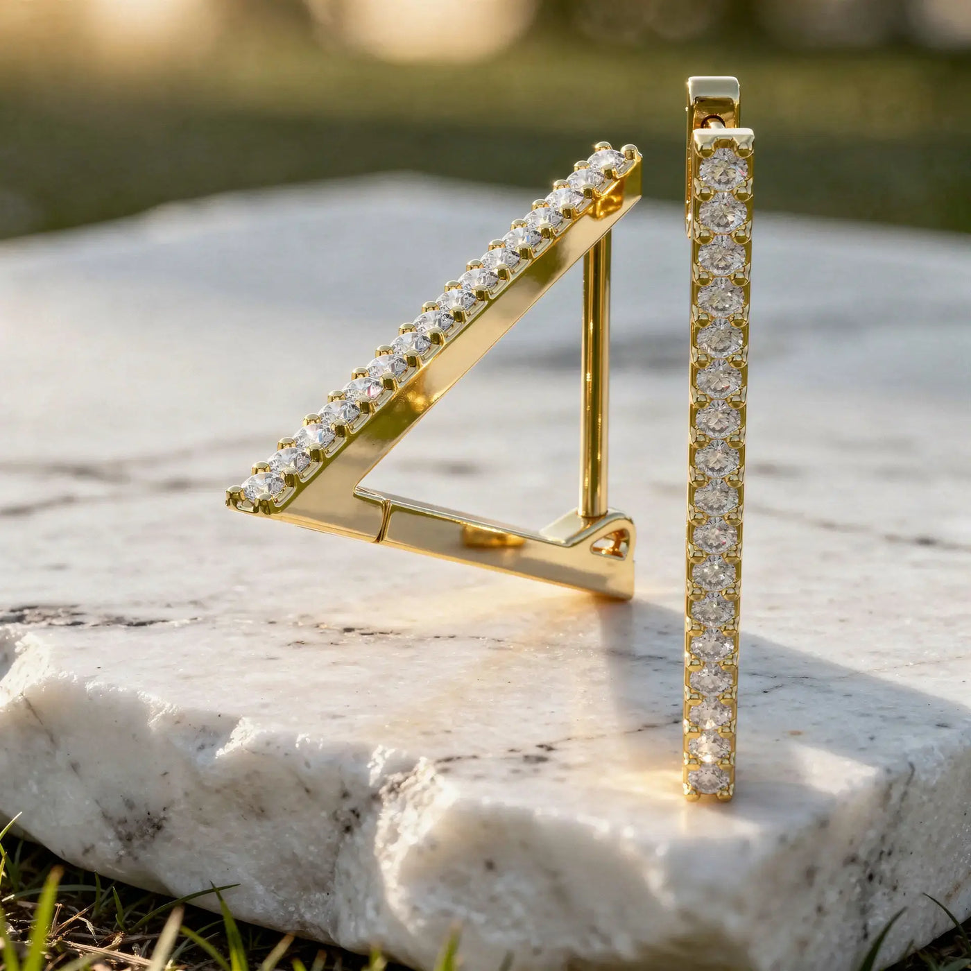 Three-quarter-view: Round Diamond Earrings with Pave Setting in 14k Yellow Gold - Lab Grown - Driona Jewels