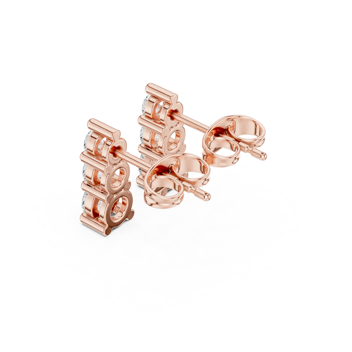 Back View: Round Diamond Earrings with Prong Setting in 14k Rose Gold - Lab Grown - Driona Jewels