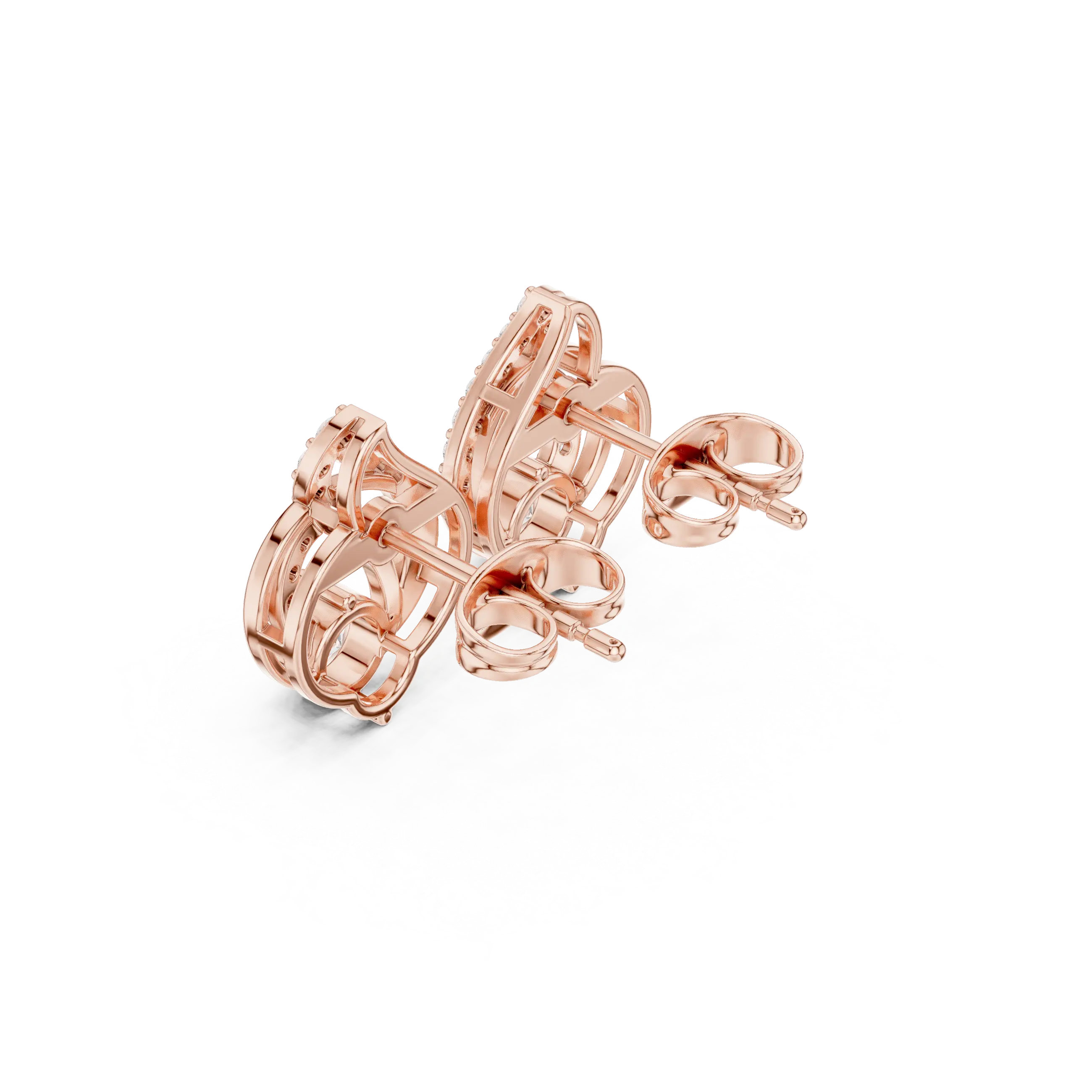 Back-View: Round Diamond Earrings with Prong Setting in 14k Rose Gold - Lab Grown - Driona Jewels