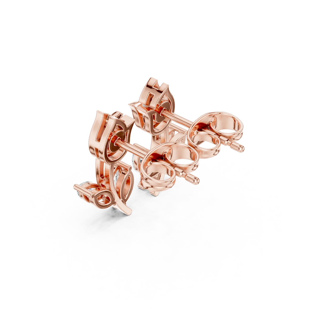 Back-view: Round Diamond Earrings with Prong Setting in 14k Rose Gold - Lab Grown - Driona Jewels