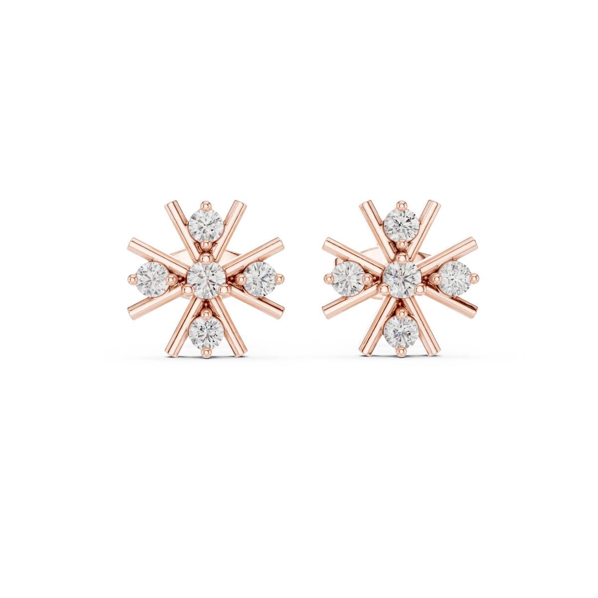 Pair-Shot: Round Diamond Earrings with Prong Setting in 14k Rose Gold - Lab Grown - Driona Jewels