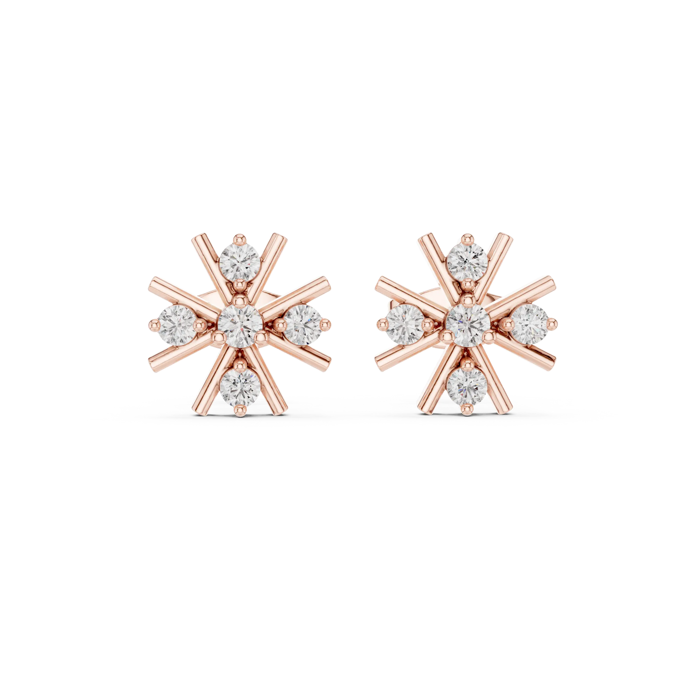 Pair-Shot: Round Diamond Earrings with Prong Setting in 14k Rose Gold - Lab Grown - Driona Jewels