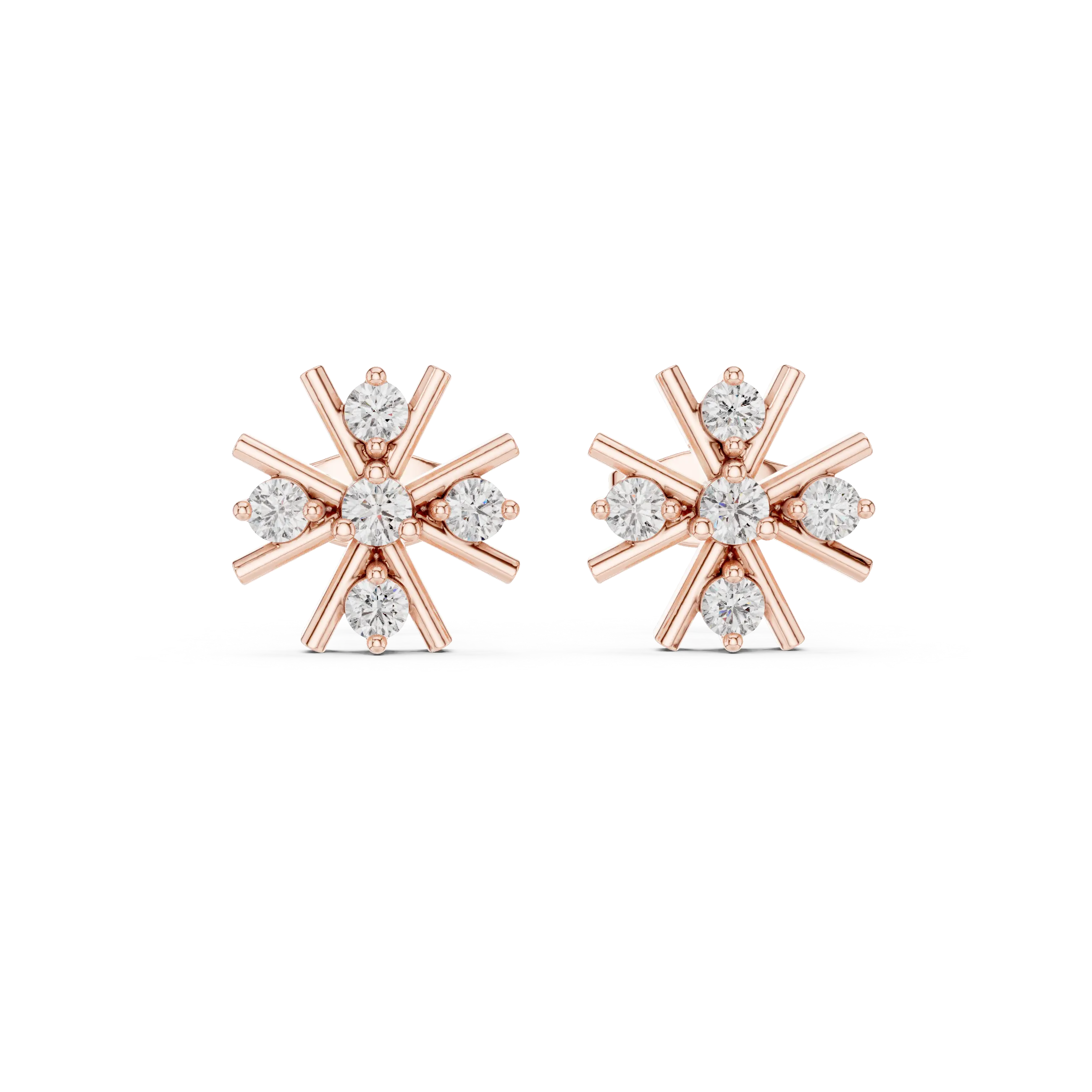 Pair-Shot: Round Diamond Earrings with Prong Setting in 14k Rose Gold - Lab Grown - Driona Jewels