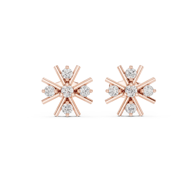 Pair-Shot: Round Diamond Earrings with Prong Setting in 14k Rose Gold - Lab Grown - Driona Jewels