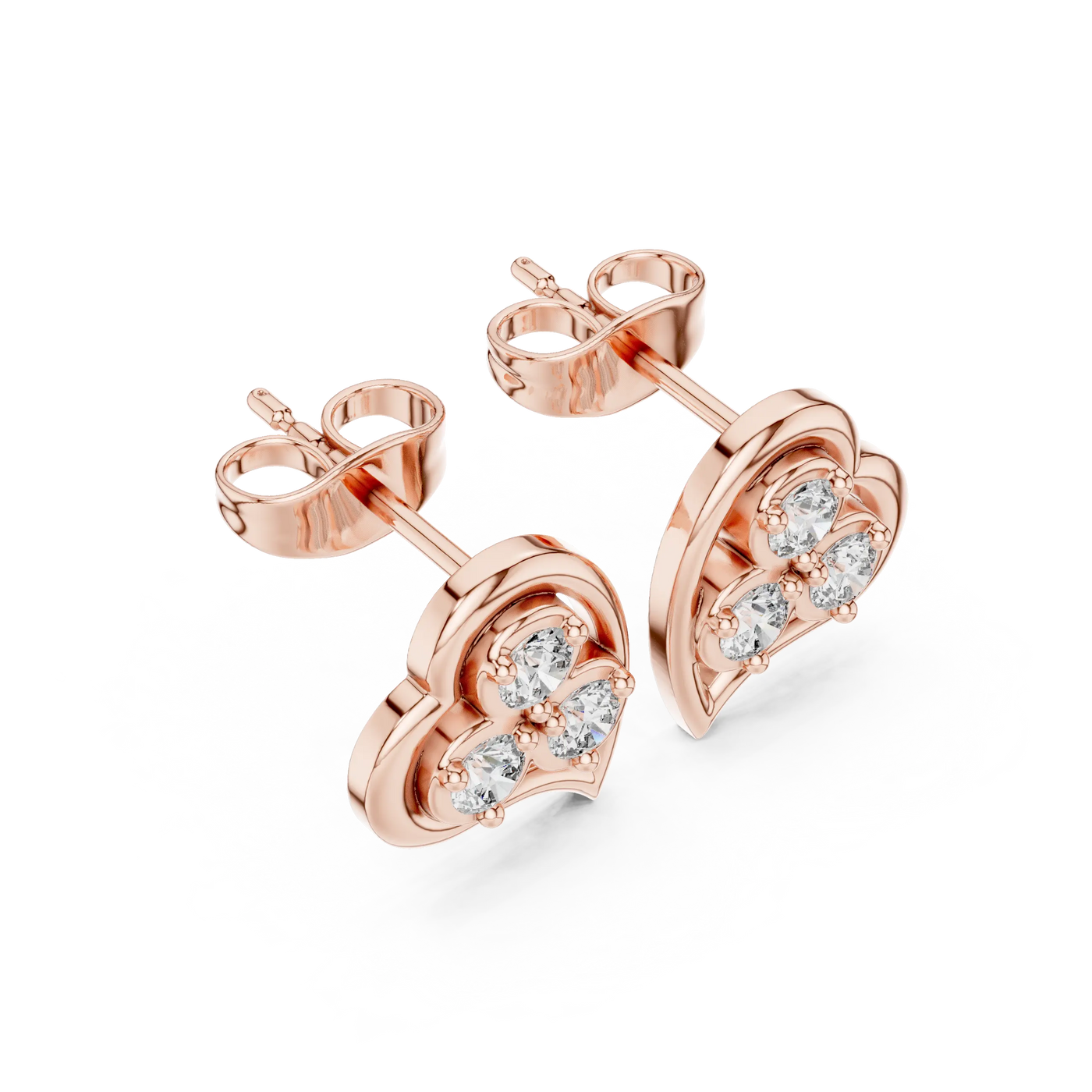 Pair Shot: Round Diamond Earrings with Prong Setting in 14k Rose Gold - Lab Grown - Driona Jewels