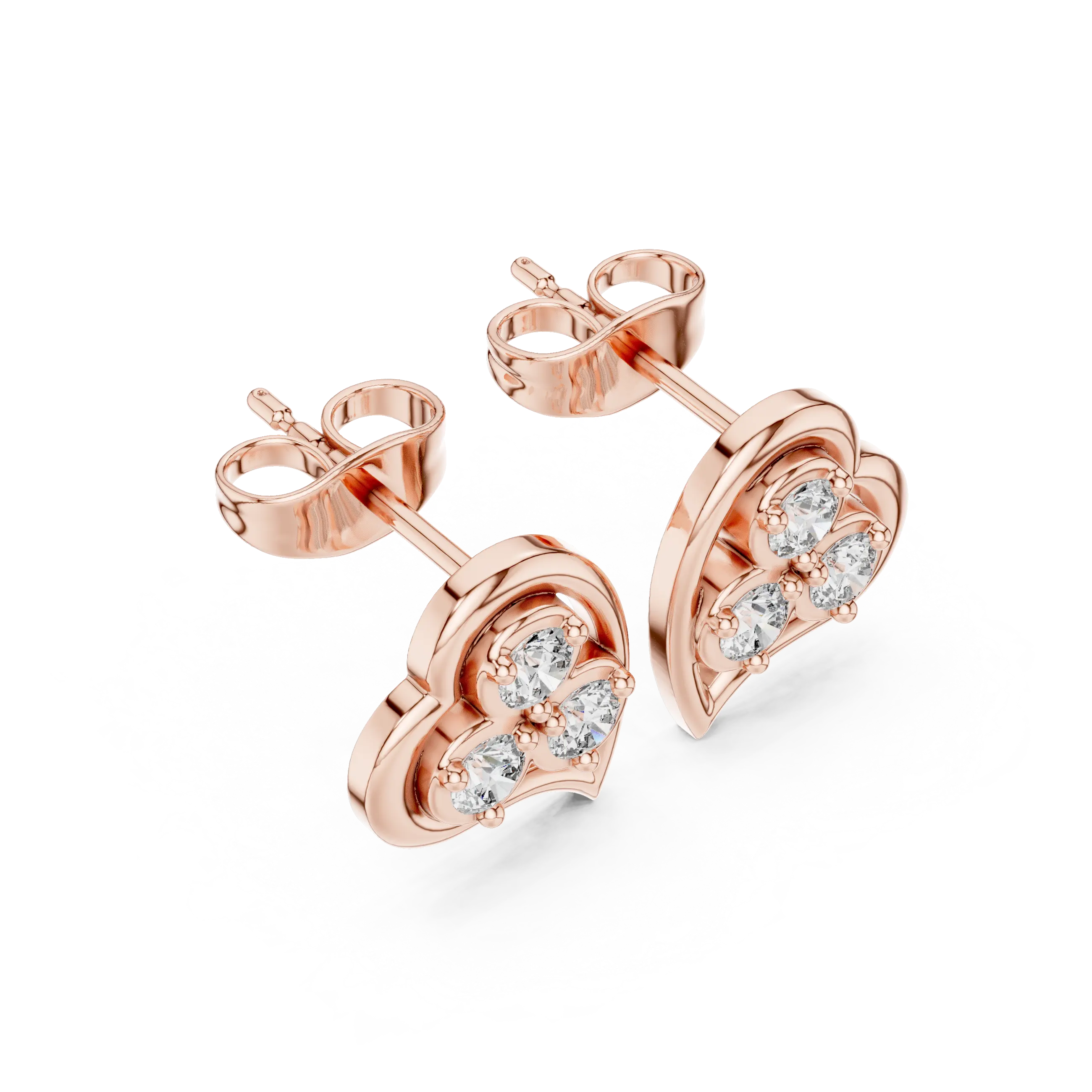 Pair Shot: Round Diamond Earrings with Prong Setting in 14k Rose Gold - Lab Grown - Driona Jewels