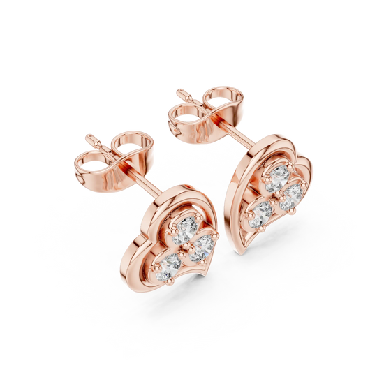 Pair Shot: Round Diamond Earrings with Prong Setting in 14k Rose Gold - Lab Grown - Driona Jewels