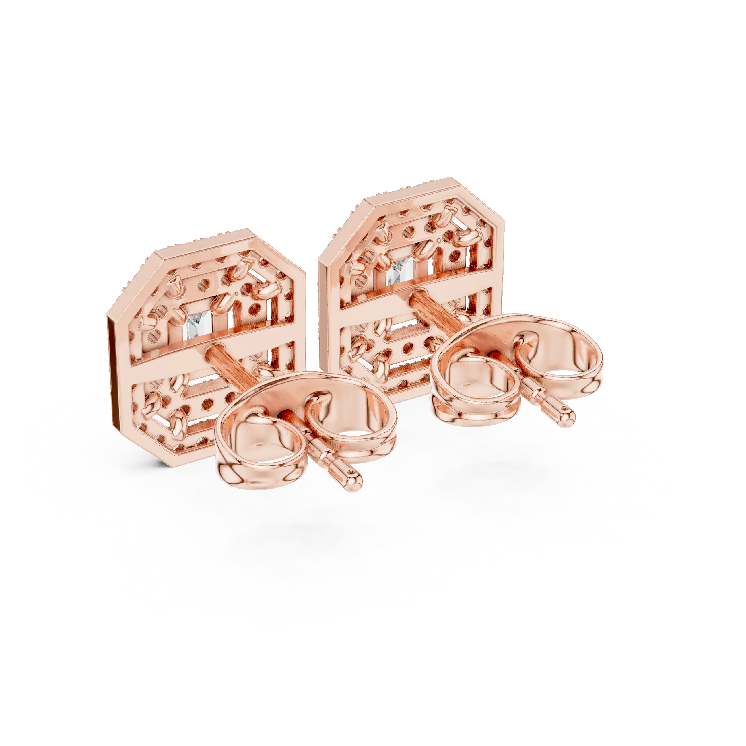 Pair-Shot: Round Diamond Earrings with Prong Setting in 14k Rose Gold - Lab Grown - Driona Jewels