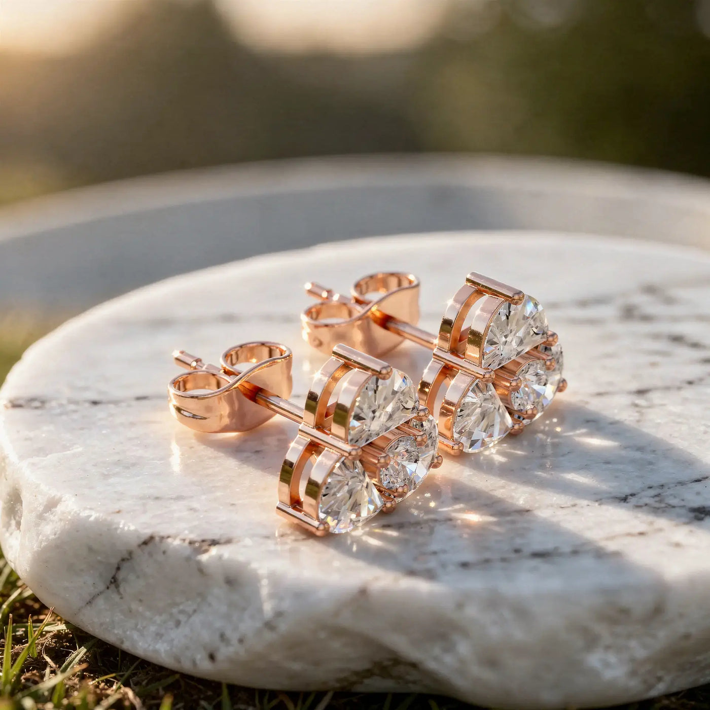 Pair-Shot: Round Diamond Earrings with Prong Setting in 14k Rose Gold - Lab Grown - Driona Jewels