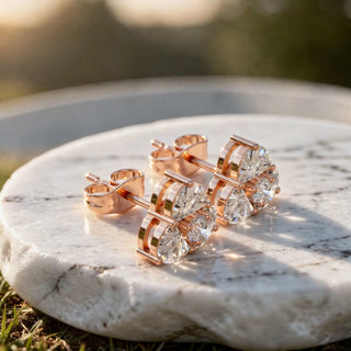 Pair-Shot: Round Diamond Earrings with Prong Setting in 14k Rose Gold - Lab Grown - Driona Jewels