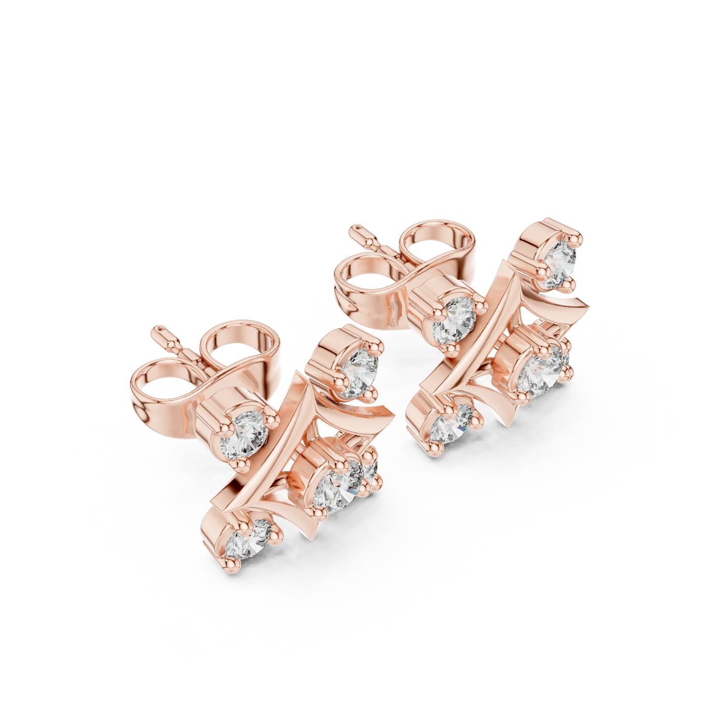 Pair Shot: Round Diamond Earrings with Prong Setting in 14k Rose Gold - Lab Grown - Driona Jewels