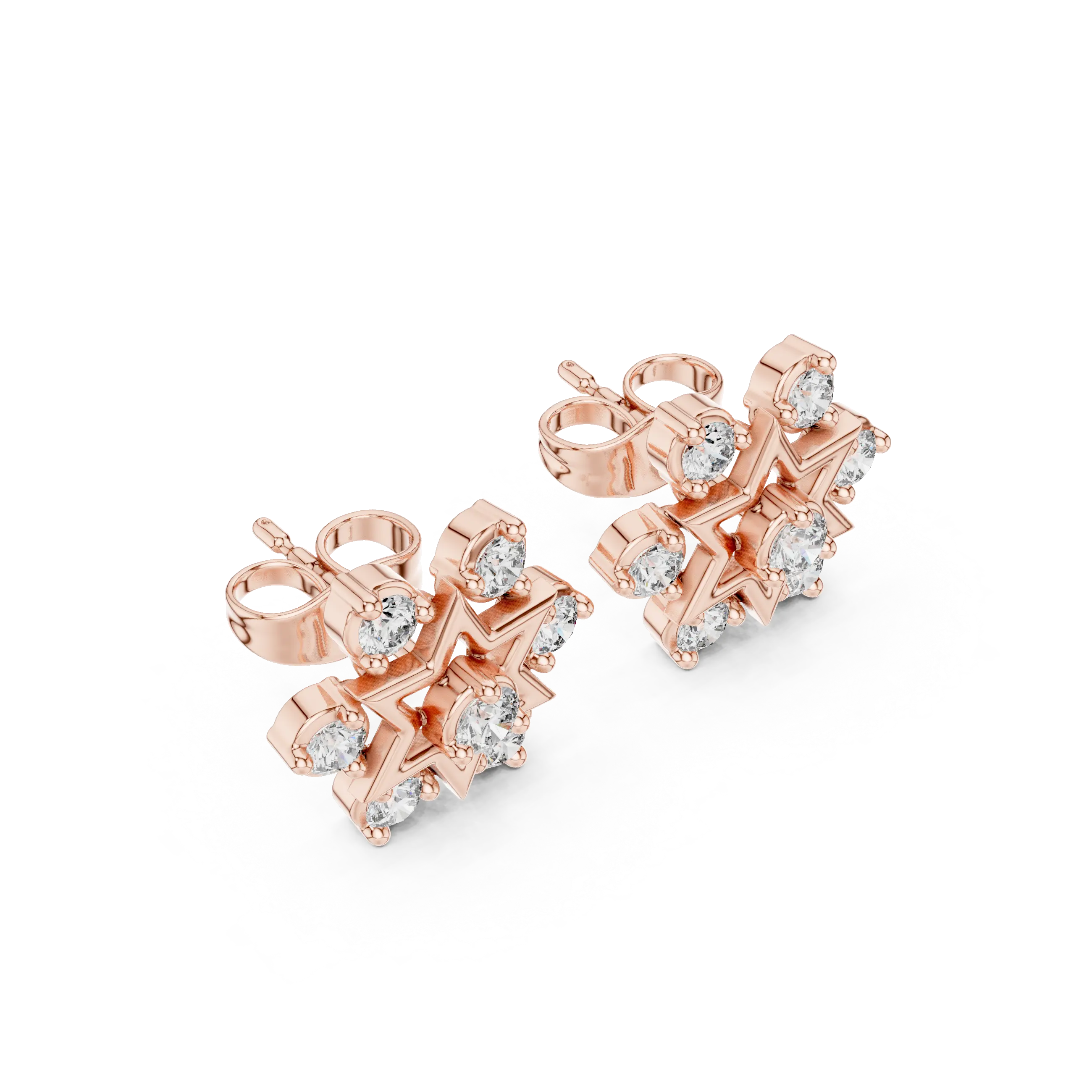 Pair Shot: Round Diamond Earrings with Prong Setting in 14k Rose Gold - Lab Grown - Driona Jewels