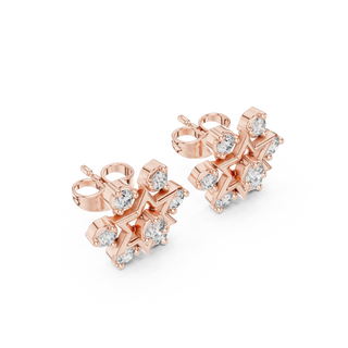 Pair Shot: Round Diamond Earrings with Prong Setting in 14k Rose Gold - Lab Grown - Driona Jewels
