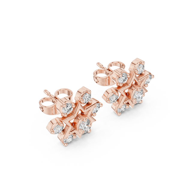 Pair Shot: Round Diamond Earrings with Prong Setting in 14k Rose Gold - Lab Grown - Driona Jewels